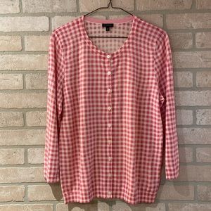 Talbots Pink and White Gingham Cardigan